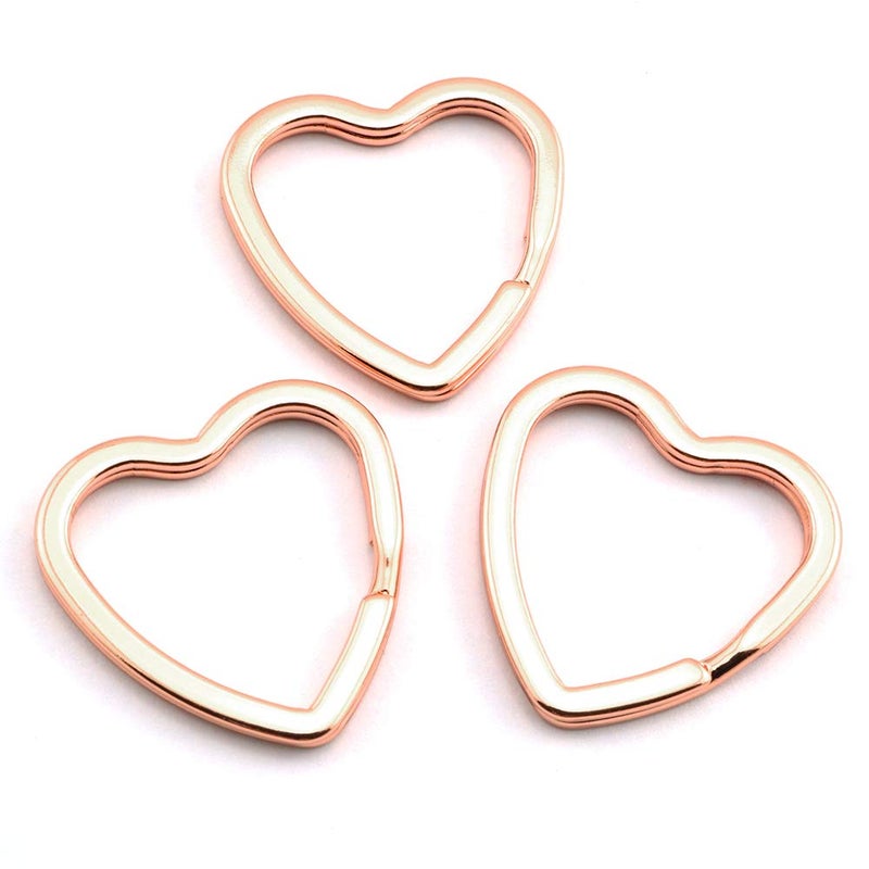 heyous 10pcs Creative Flat Key Split Ring Rose Gold DIY Metal Key Holder Keyring Keychain Hoop Loop Heart Shape - Image 1